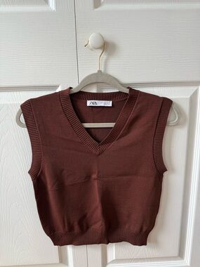 Zara Chocolate Brown V-Neck Sleeveless Knit Vest
